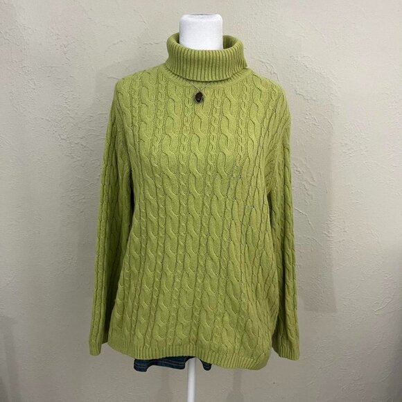 vintage 90s green plus size girly downtown it girl cable knit turtleneck - Picture 2 of 8